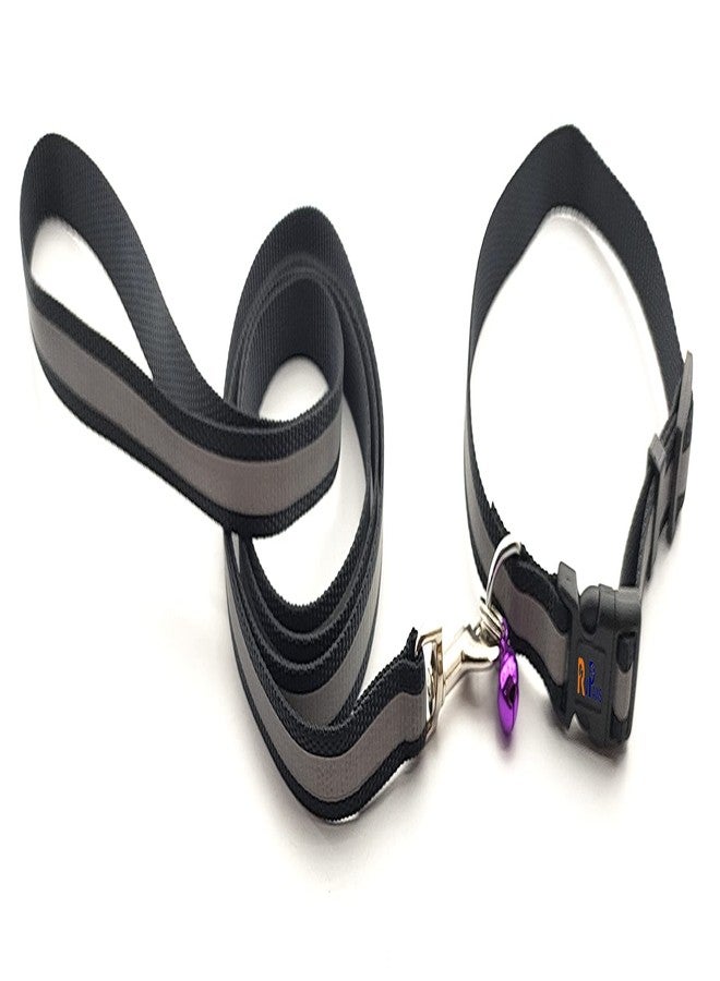 Pups&Pets طقم حزام رقبة ومقود من النايلون العاكس مع جرس من Pups&Pets، مثالي لجميع الكلاب الصغيرة والجراء - أسود - Image 3